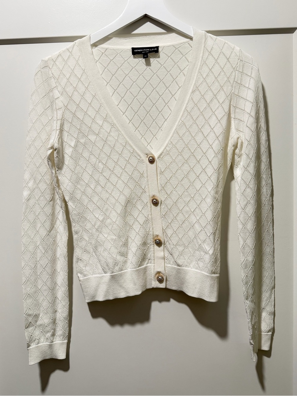 Generation Love Ivory Knit V-Neck Cardigan